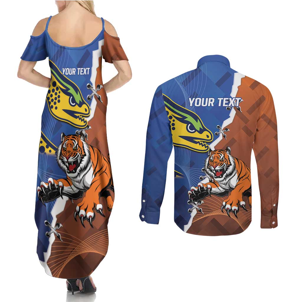 Personalised Tigers and Eels Rugby Couples Matching Summer Maxi Dress and Long Sleeve Button Shirt Dynamic Style