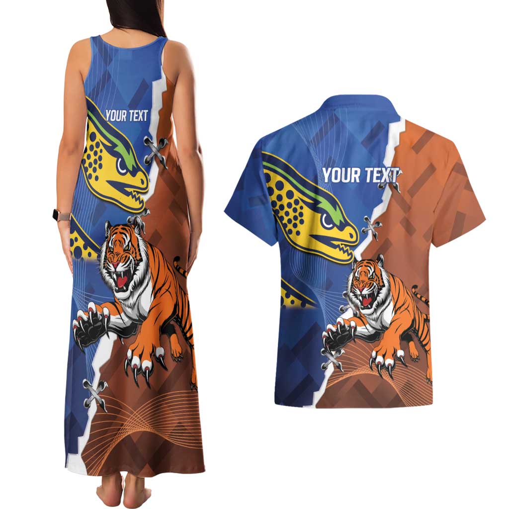 Personalised Tigers and Eels Rugby Couples Matching Tank Maxi Dress and Hawaiian Shirt Dynamic Style
