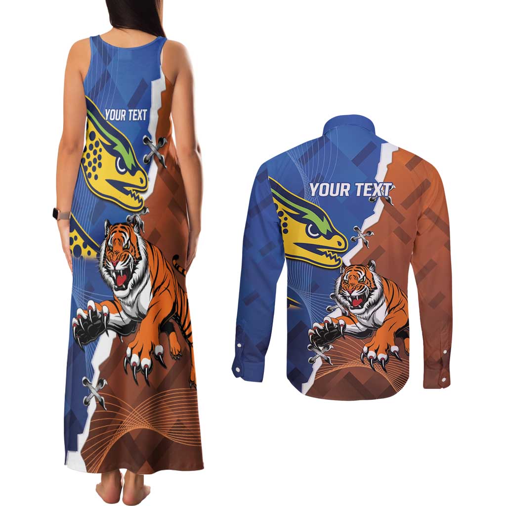 Personalised Tigers and Eels Rugby Couples Matching Tank Maxi Dress and Long Sleeve Button Shirt Dynamic Style