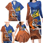 Personalised Tigers and Eels Rugby Family Matching Long Sleeve Bodycon Dress and Hawaiian Shirt Dynamic Style
