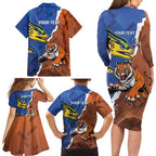 Personalised Tigers and Eels Rugby Family Matching Long Sleeve Bodycon Dress and Hawaiian Shirt Dynamic Style