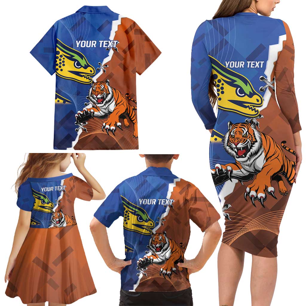Personalised Tigers and Eels Rugby Family Matching Long Sleeve Bodycon Dress and Hawaiian Shirt Dynamic Style