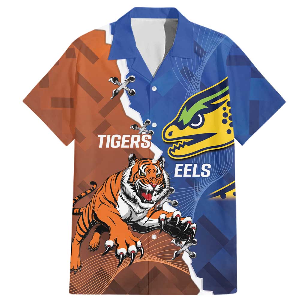 Personalised Tigers and Eels Rugby Family Matching Long Sleeve Bodycon Dress and Hawaiian Shirt Dynamic Style