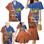 Personalised Tigers and Eels Rugby Family Matching Mermaid Dress and Hawaiian Shirt Dynamic Style