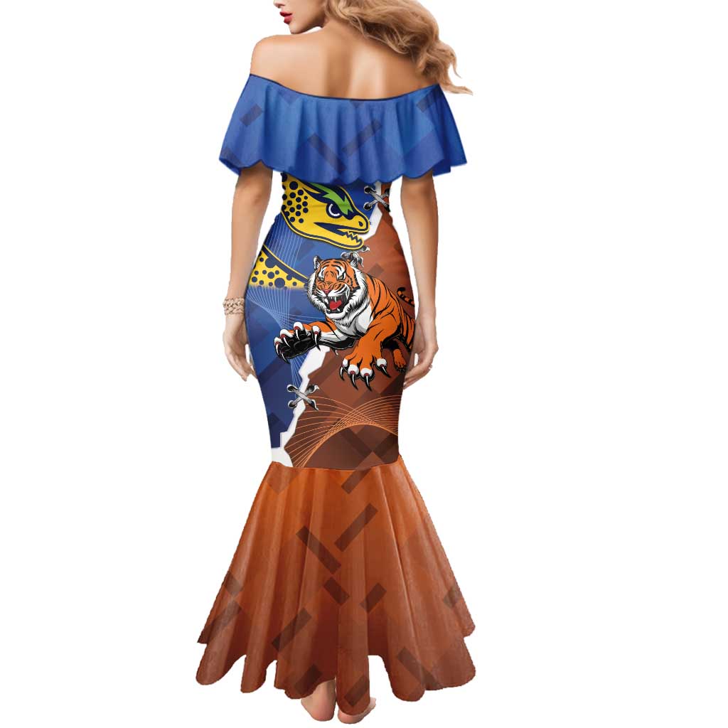 Personalised Tigers and Eels Rugby Family Matching Mermaid Dress and Hawaiian Shirt Dynamic Style