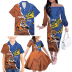 Personalised Tigers and Eels Rugby Family Matching Off The Shoulder Long Sleeve Dress and Hawaiian Shirt Dynamic Style