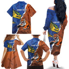 Personalised Tigers and Eels Rugby Family Matching Off The Shoulder Long Sleeve Dress and Hawaiian Shirt Dynamic Style