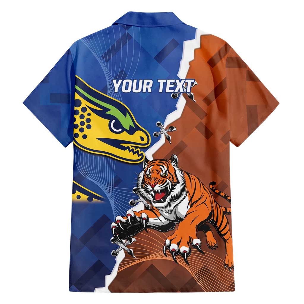 Personalised Tigers and Eels Rugby Family Matching Off The Shoulder Long Sleeve Dress and Hawaiian Shirt Dynamic Style