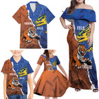 Personalised Tigers and Eels Rugby Family Matching Off Shoulder Maxi Dress and Hawaiian Shirt Dynamic Style