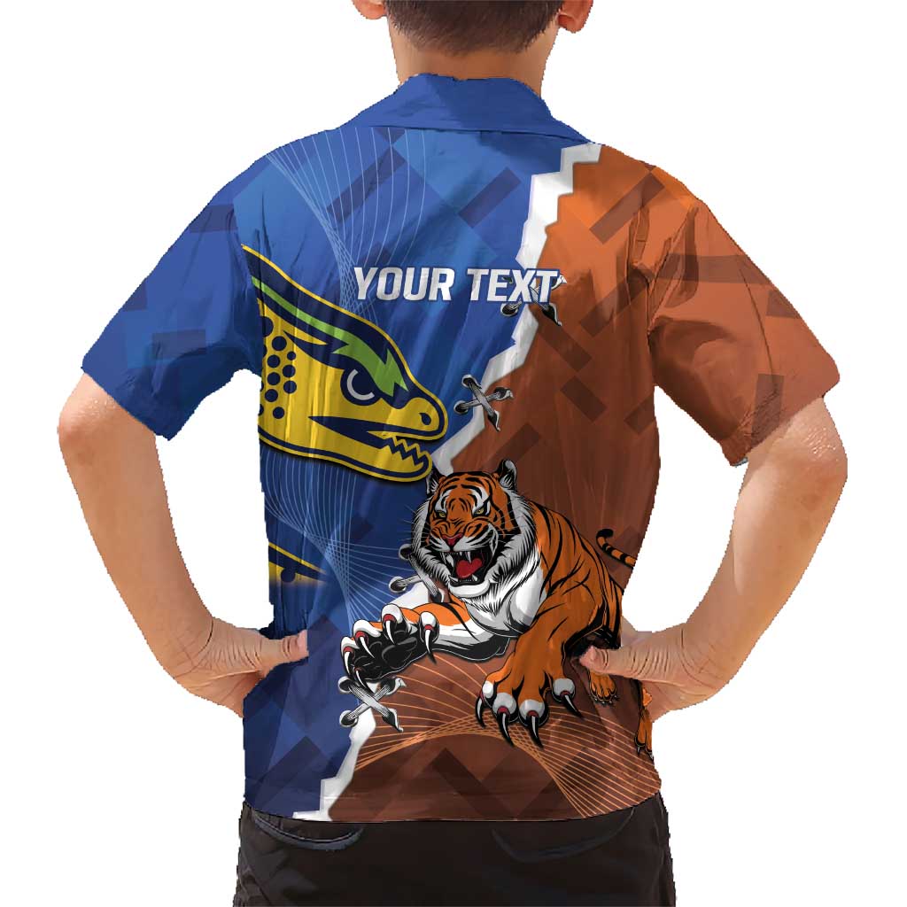 Personalised Tigers and Eels Rugby Family Matching Off Shoulder Maxi Dress and Hawaiian Shirt Dynamic Style