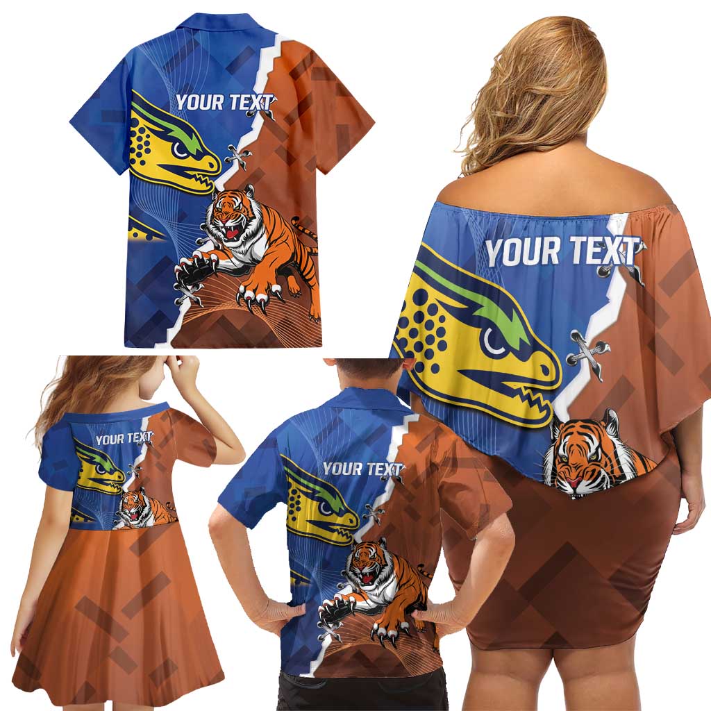 Personalised Tigers and Eels Rugby Family Matching Off Shoulder Short Dress and Hawaiian Shirt Dynamic Style