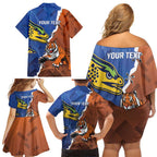 Personalised Tigers and Eels Rugby Family Matching Off Shoulder Short Dress and Hawaiian Shirt Dynamic Style