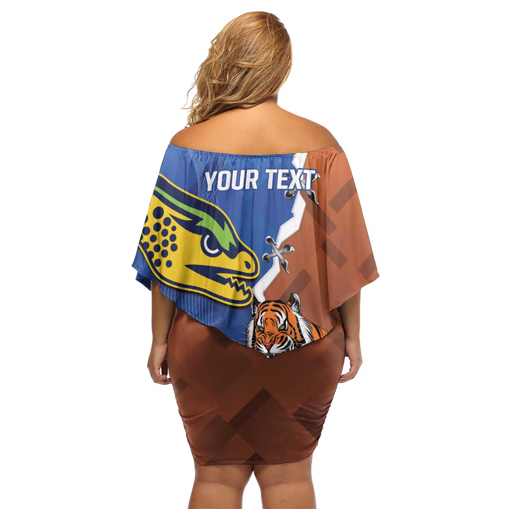 Personalised Tigers and Eels Rugby Family Matching Off Shoulder Short Dress and Hawaiian Shirt Dynamic Style