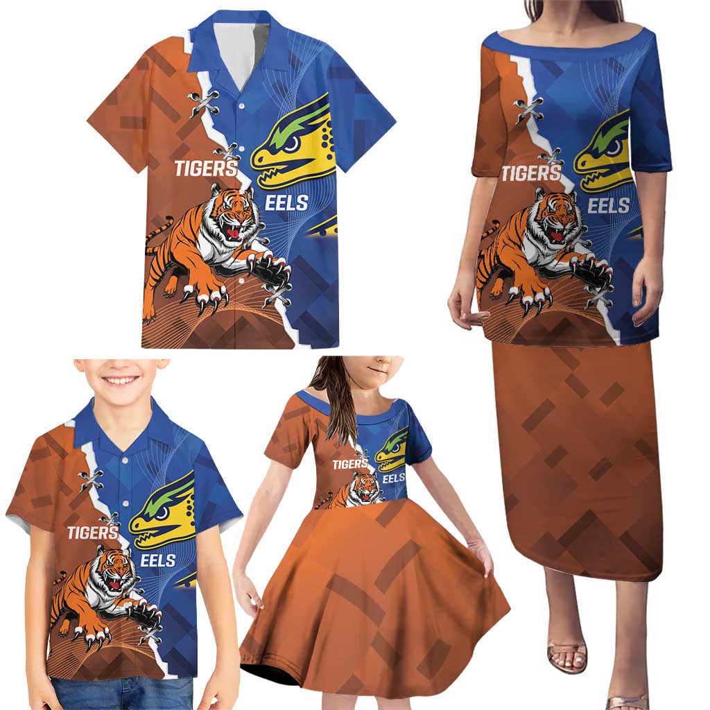 Personalised Tigers and Eels Rugby Family Matching Puletasi and Hawaiian Shirt Dynamic Style