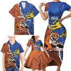 Personalised Tigers and Eels Rugby Family Matching Short Sleeve Bodycon Dress and Hawaiian Shirt Dynamic Style
