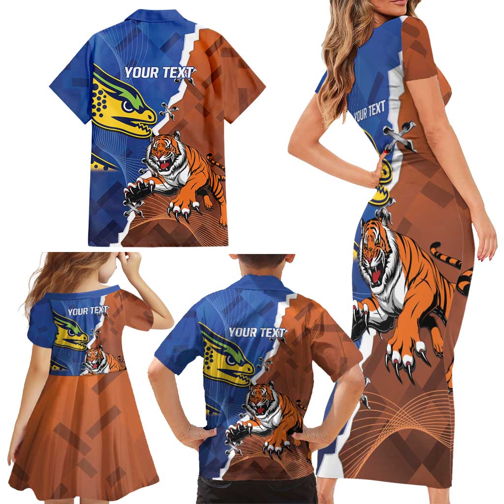 Personalised Tigers and Eels Rugby Family Matching Short Sleeve Bodycon Dress and Hawaiian Shirt Dynamic Style