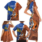 Personalised Tigers and Eels Rugby Family Matching Short Sleeve Bodycon Dress and Hawaiian Shirt Dynamic Style