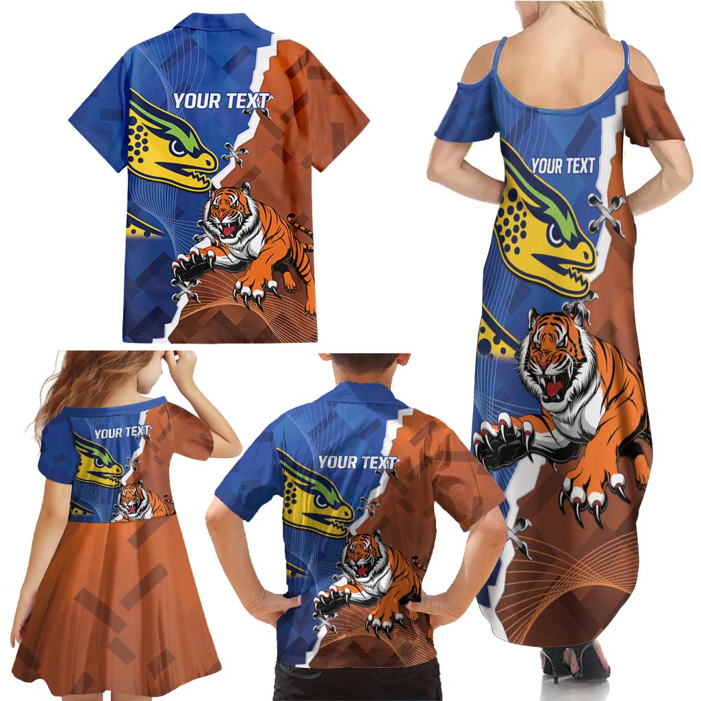 Personalised Tigers and Eels Rugby Family Matching Summer Maxi Dress and Hawaiian Shirt Dynamic Style