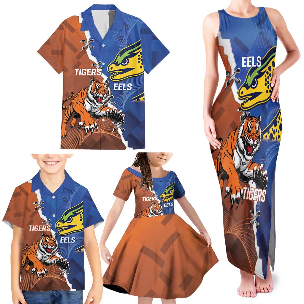Personalised Tigers and Eels Rugby Family Matching Tank Maxi Dress and Hawaiian Shirt Dynamic Style