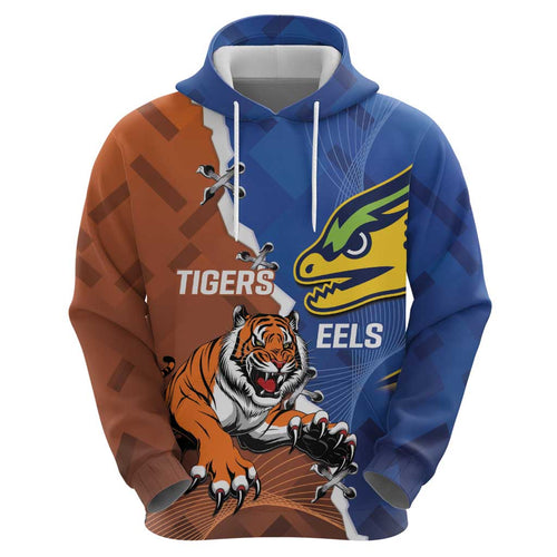 Personalised Tigers and Eels Rugby Hoodie Dynamic Style