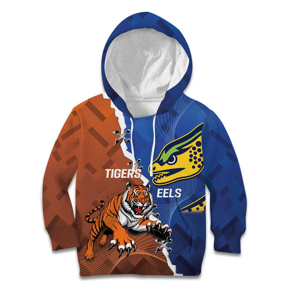Personalised Tigers and Eels Rugby Kid Hoodie Dynamic Style