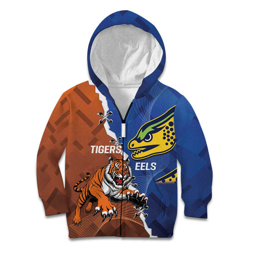 Personalised Tigers and Eels Rugby Kid Hoodie Dynamic Style