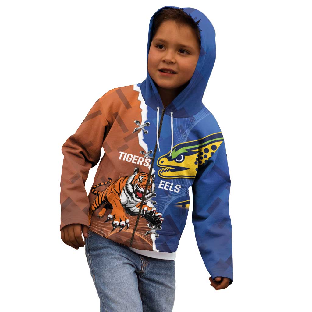 Personalised Tigers and Eels Rugby Kid Hoodie Dynamic Style