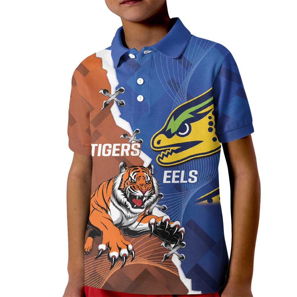 Personalised Tigers and Eels Rugby Kid Polo Shirt Dynamic Style
