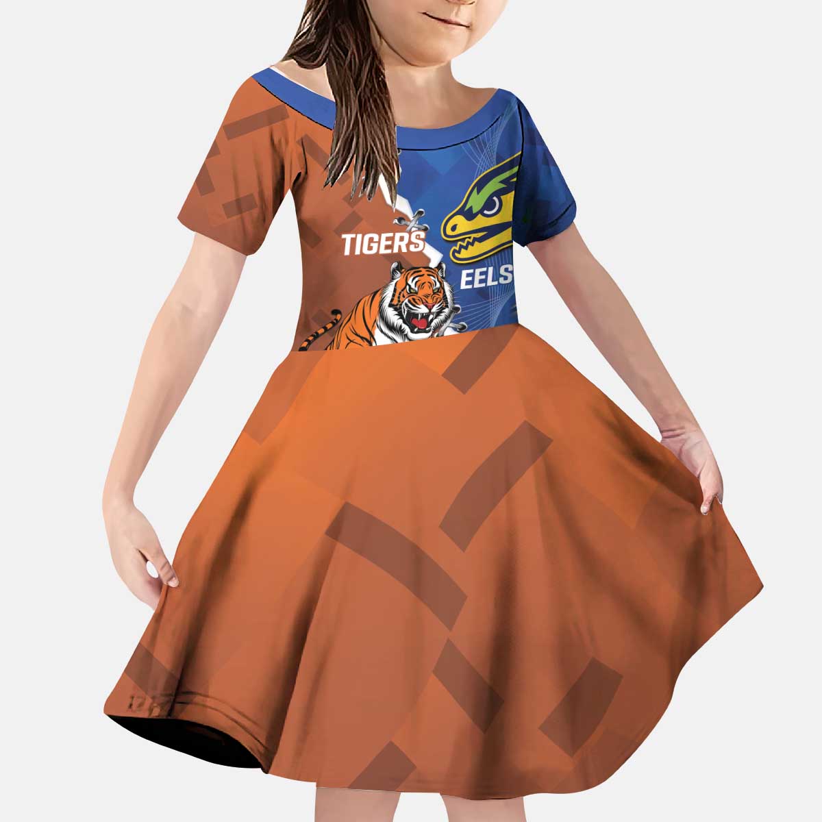 Personalised Tigers and Eels Rugby Kid Short Sleeve Dress Dynamic Style