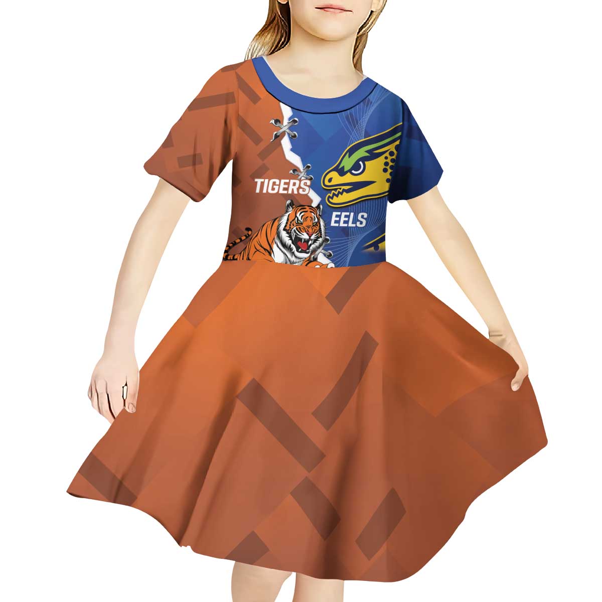 Personalised Tigers and Eels Rugby Kid Short Sleeve Dress Dynamic Style