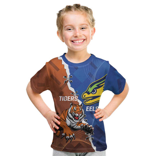 Personalised Tigers and Eels Rugby Kid T Shirt Dynamic Style