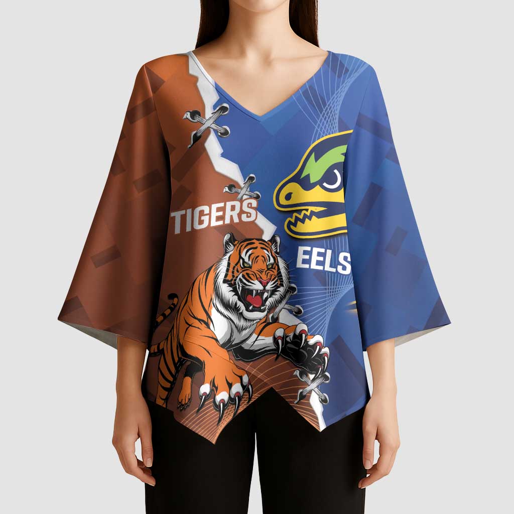 Personalised Tigers and Eels Rugby Kimono Sleeve Blouse Dynamic Style