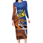 Personalised Tigers and Eels Rugby Long Sleeve Bodycon Dress Dynamic Style