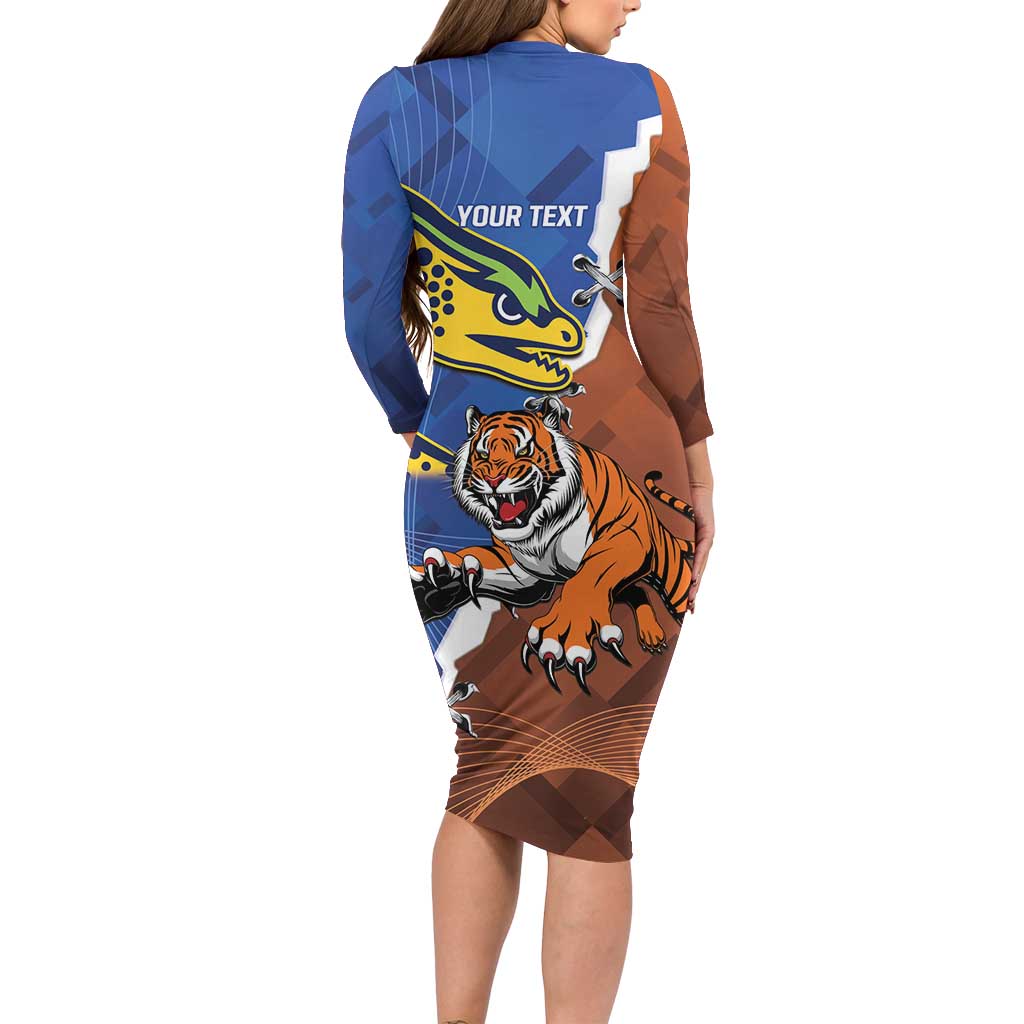 Personalised Tigers and Eels Rugby Long Sleeve Bodycon Dress Dynamic Style