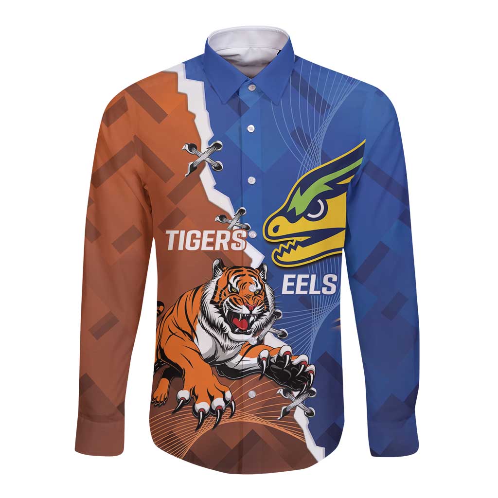 Personalised Tigers and Eels Rugby Long Sleeve Button Shirt Dynamic Style