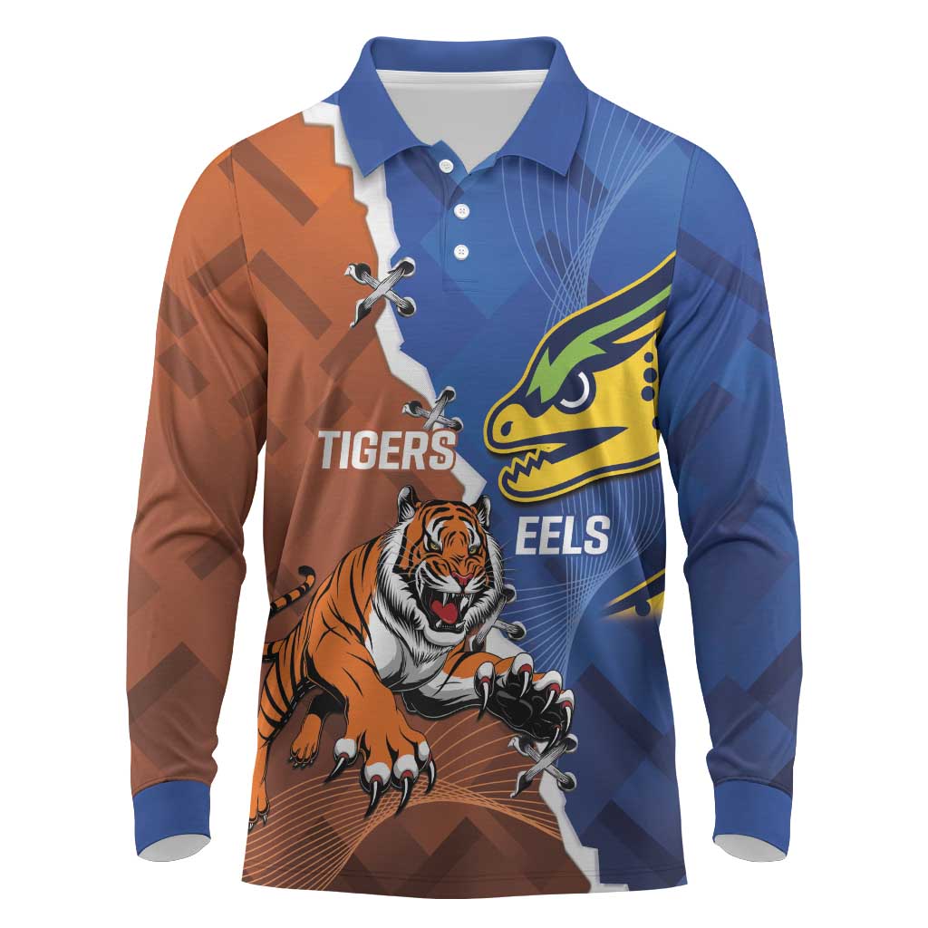 Personalised Tigers and Eels Rugby Long Sleeve Polo Shirt Dynamic Style