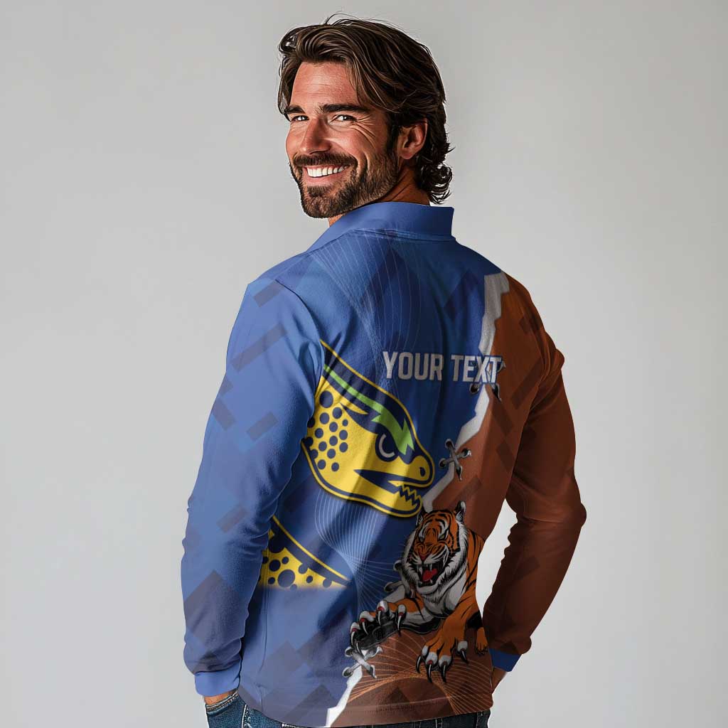 Personalised Tigers and Eels Rugby Long Sleeve Polo Shirt Dynamic Style