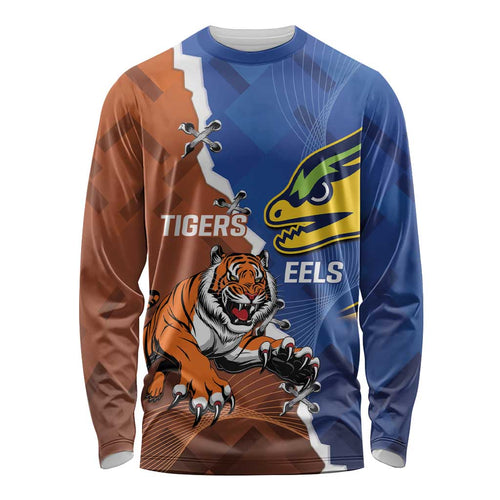 Personalised Tigers and Eels Rugby Long Sleeve Shirt Dynamic Style