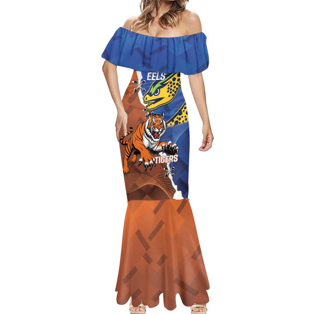 Personalised Tigers and Eels Rugby Mermaid Dress Dynamic Style