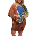 Personalised Tigers and Eels Rugby Off Shoulder Short Dress Dynamic Style