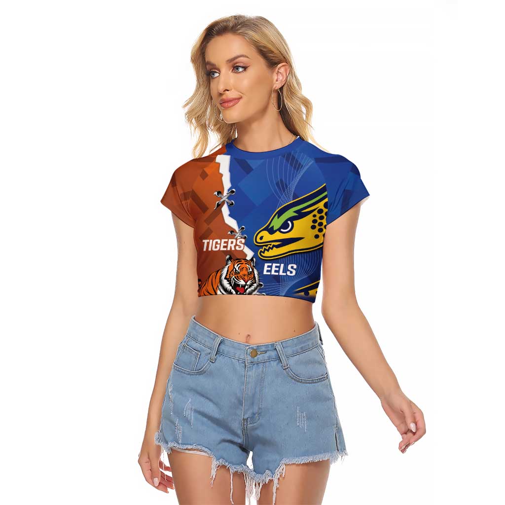 Personalised Tigers and Eels Rugby Raglan Cropped T Shirt Dynamic Style
