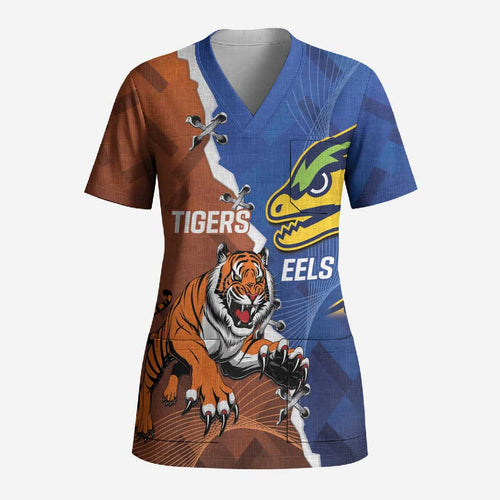 Personalised Tigers and Eels Rugby Scrub Top Dynamic Style