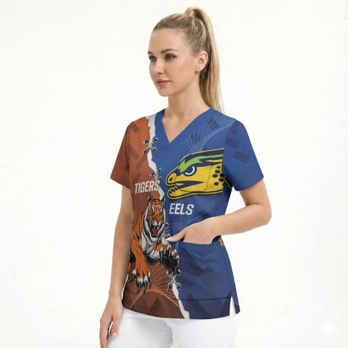 Personalised Tigers and Eels Rugby Scrub Top Dynamic Style