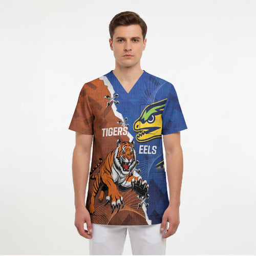 Personalised Tigers and Eels Rugby Scrub Top Dynamic Style