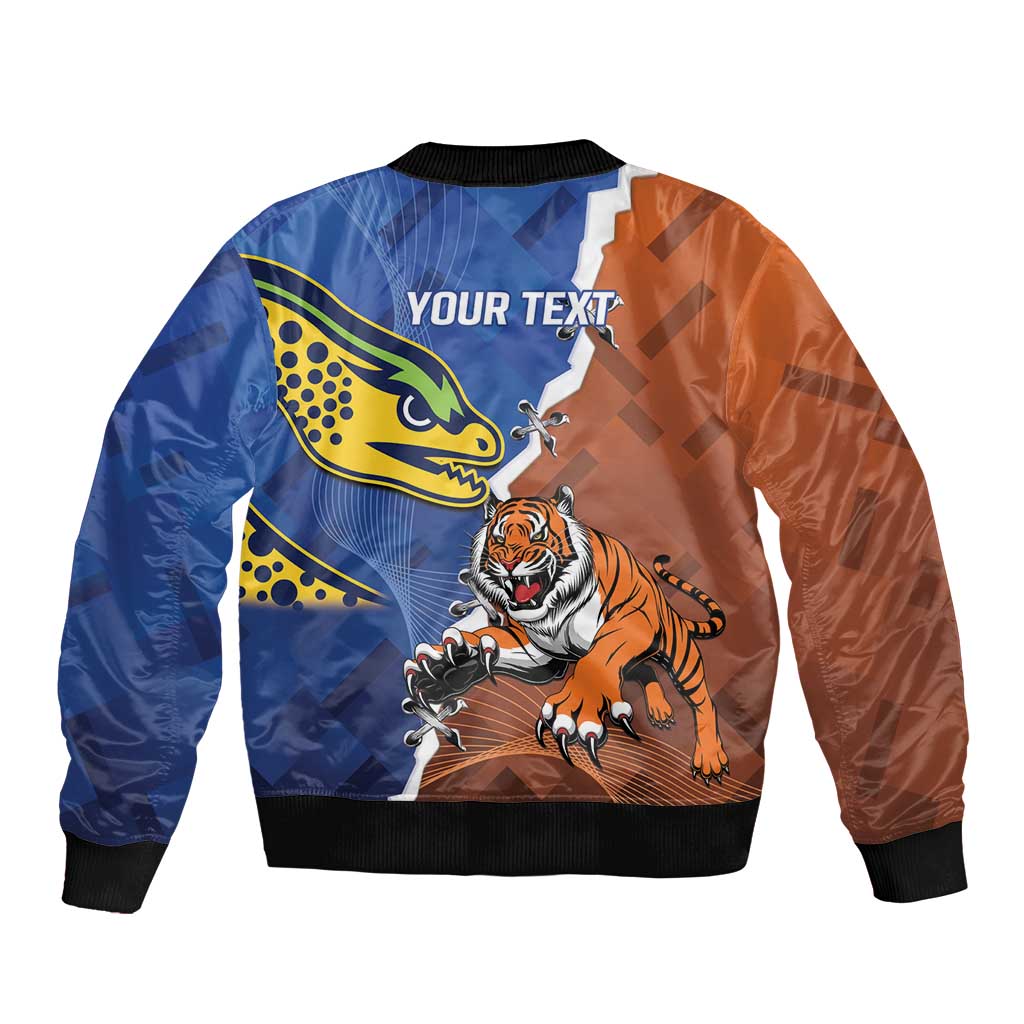 Personalised Tigers and Eels Rugby Sleeve Zip Bomber Jacket Dynamic Style
