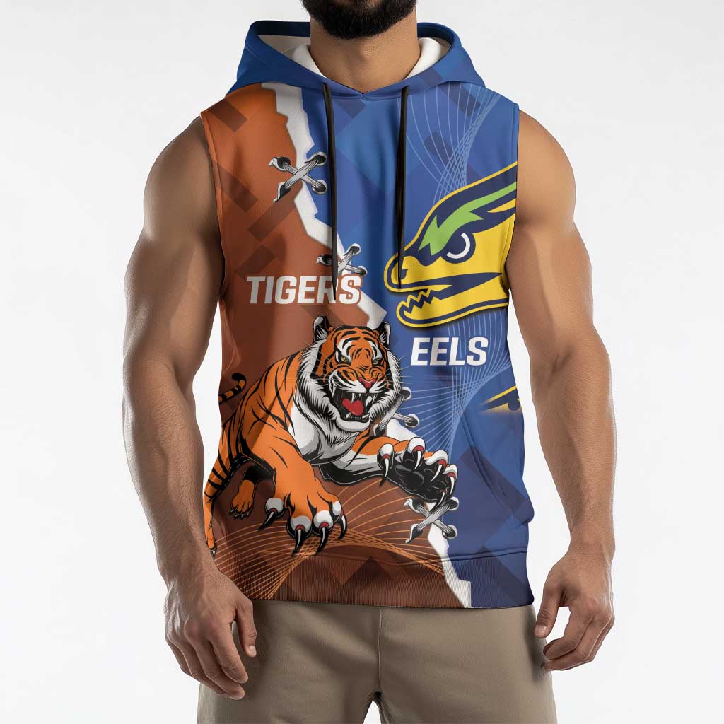 Personalised Tigers and Eels Rugby Sleeveless Hoodie Dynamic Style
