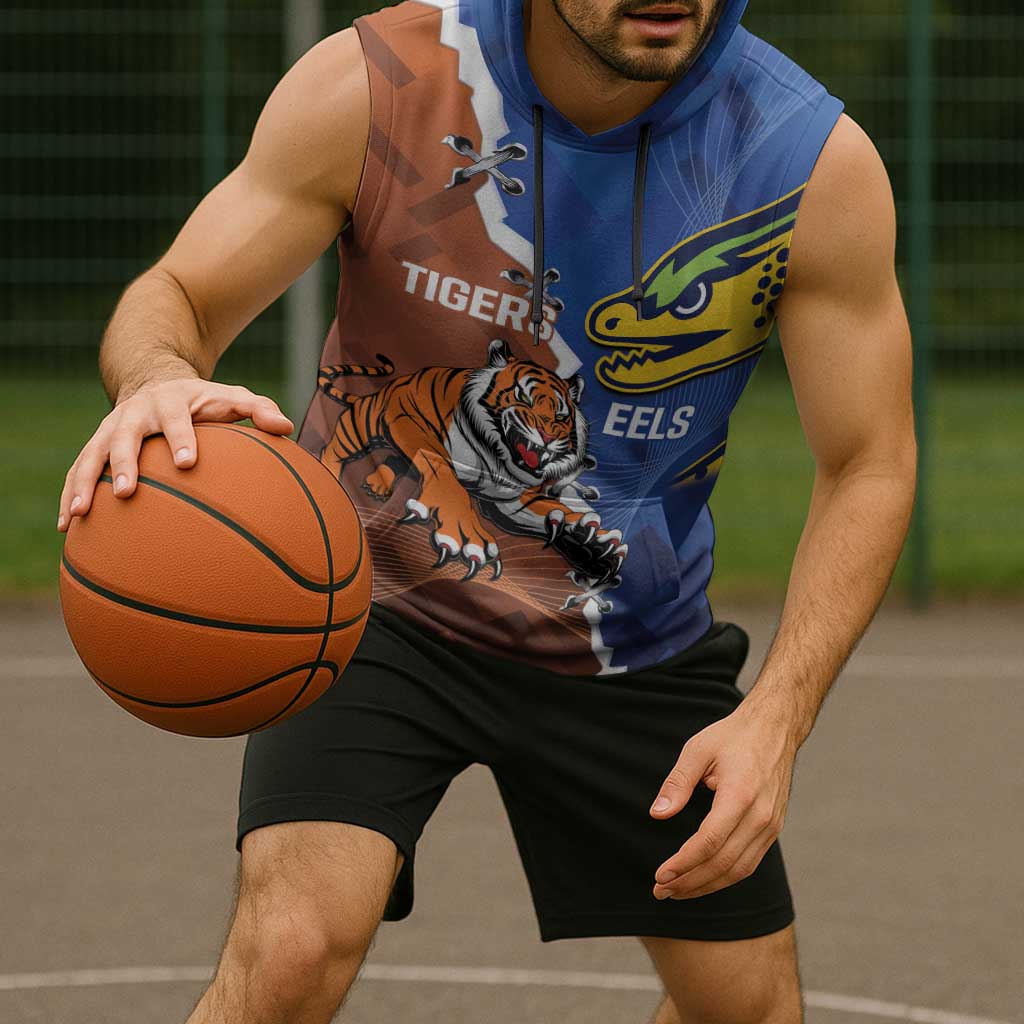 Personalised Tigers and Eels Rugby Sleeveless Hoodie Dynamic Style