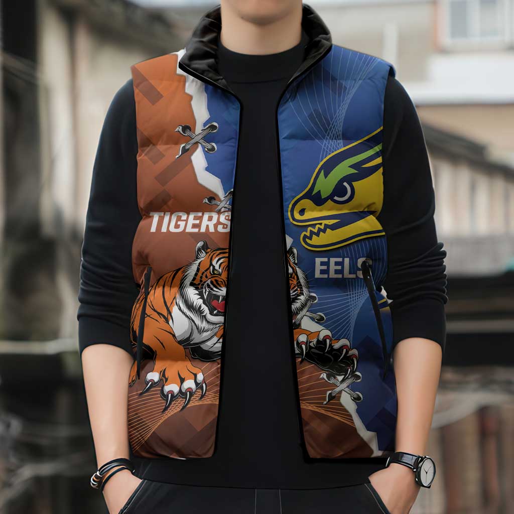 Personalised Tigers and Eels Rugby Sleeveless Puffer Jacket Dynamic Style