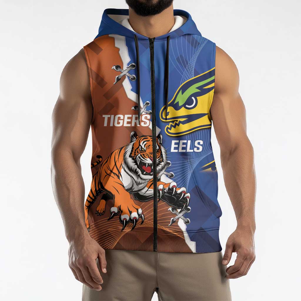 Personalised Tigers and Eels Rugby Sleeveless Zip Hoodie Dynamic Style