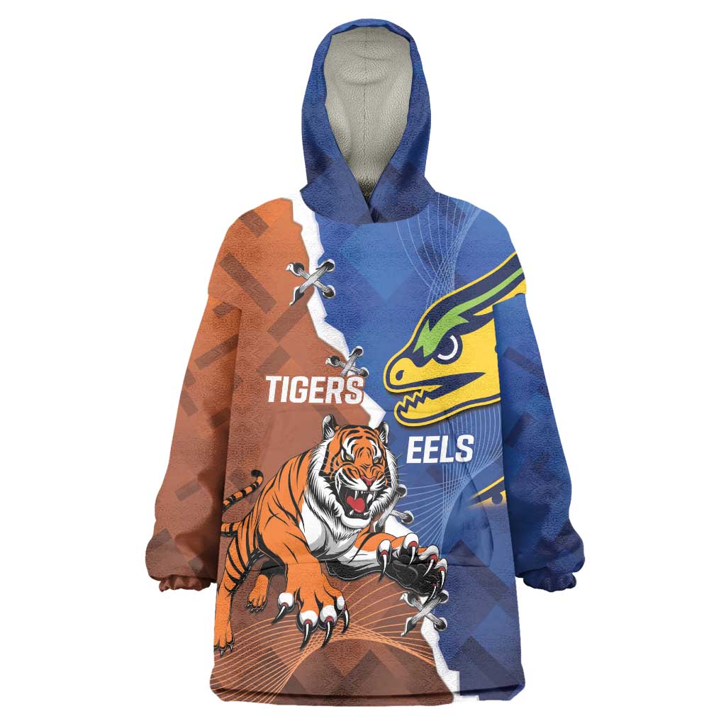 Personalised Tigers and Eels Rugby Wearable Blanket Hoodie Dynamic Style